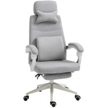 (Grey, Polyester) Ergonomic Office Chair with Reclining Backrest
