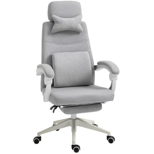 (Grey, Polyester) Ergonomic Office Chair with Reclining Backrest
