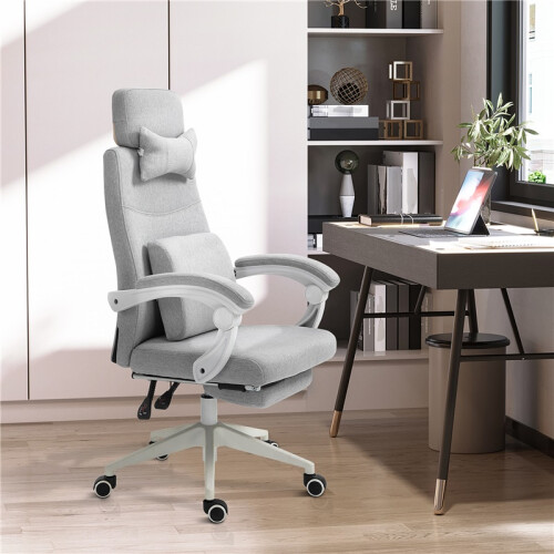 (Grey, Polyester) Ergonomic Office Chair with Reclining Backrest 1