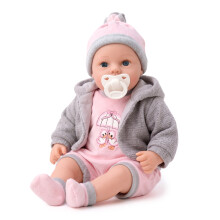 (Pink / Grey) The Magic Toy Shop 18" Lifelike Size Baby Doll With Dummy & Sounds