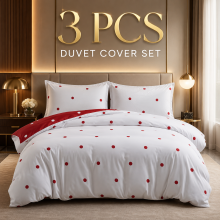 (White &amp; Red Dotted, DOUBLE) Reversible Duvet Cover Bedding Set &amp; Pillowcases Printed Floral Duvets Covers Single Double King