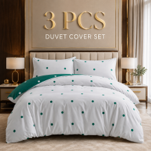 (White & Green Dotted, SINGLE) Reversible Duvet Cover Bedding Set & Pillowcases Printed Floral Duvets Covers Single Double King