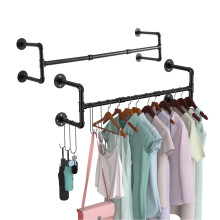 (1 Pack) Industrial Pipe Clothes Rack Heavy Duty Wall Mounted Clothing Garment Rail 105cm