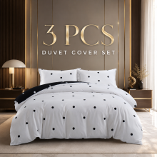 (Black & White Dotted, SUPER KING) Reversible Duvet Cover Bedding Set & Pillowcases Printed Floral Duvets Covers Single Double King