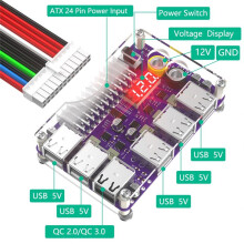 ATX 24Pin Power Supply Breakout Board Power Module Adapter with 12 Port USB 2.0 and QC 2.0/ 3.0 and 12V Output