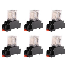 6X HH52P 24V Coil DPDT 8 Pins Electromagnetic Power Relay with DYF08A Base, Black+ Clear