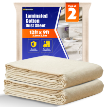 Pack of 2 Laminated Cotton Dust Sheets for Decorating, Waterproof 12ft x 9ft Dust Sheets Twill Laminated Polythene Backed Reusable Paint Sheets