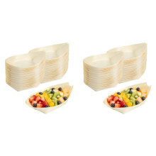 1000 Pcs Disposable Wood Boat Plates Dishes 4 Inches Bamboo Plates Sushi Boat Disposable Bamboo Leaf Dish Serving Tray