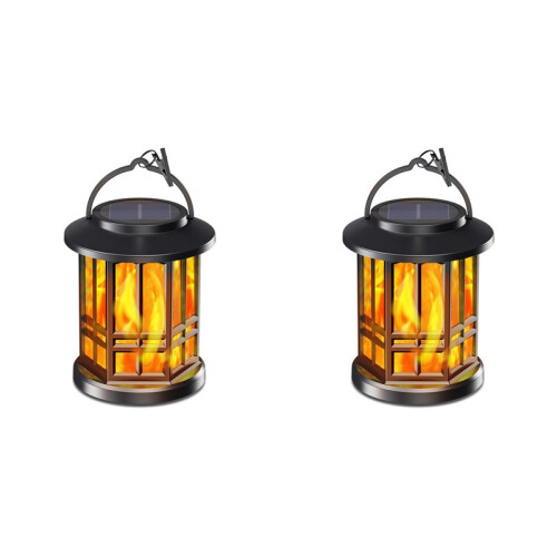 2X Solar Flameless Lantern Light Hanging Dancing Flame Lantern Light Auto /Off Decorative Fire Lanterns