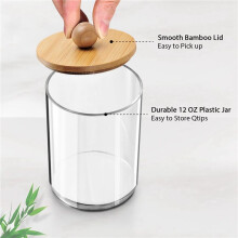 2X Qtip Holder, Bathroom Organizer Accessories Storage Containers Clear Plastic Jars with Bamboo Lids for Cotton