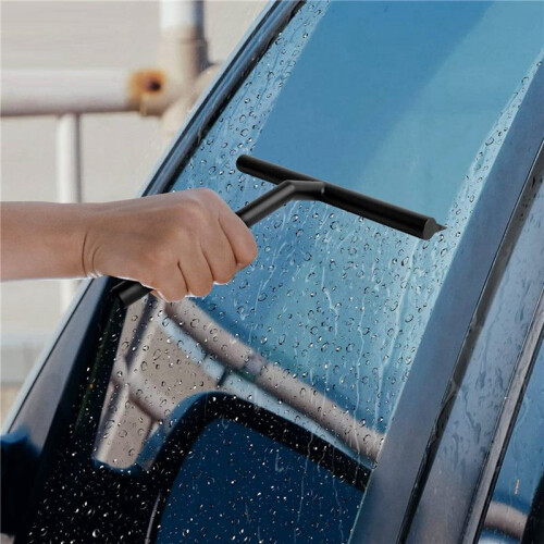2X Silicone Shower Squeegee with Hook & Lanyard, Black Window Glass Scraper, Mirror Screen Wiper, Multi Cleaner 1