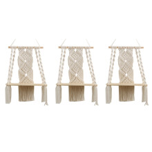 3X Boho Macramé étagère Murale à la Main Tissé Gland Tapisserie Support Bois Flottant Cintre de Rangement pour la Décoration Murale à la Maison
