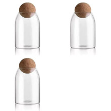 3X Helder Glazen Flessen, Glazen Voedselopslagcontainers met Luchtdichte Ronde Kurk, voor Snoep, Noten, Specerijen, Koffiebonen, 9 X 15 cm