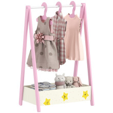 Baby Clothing Rack with Hangers, Storage Shelf for Bedroom, Star Theme, for Ages 3-6, Pink