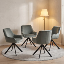 (Light Grey, Set of 4) Swivel Dining Chairs with Velvet Fabric, Armrests, Ergonomic Backrests - GOEURVANT
