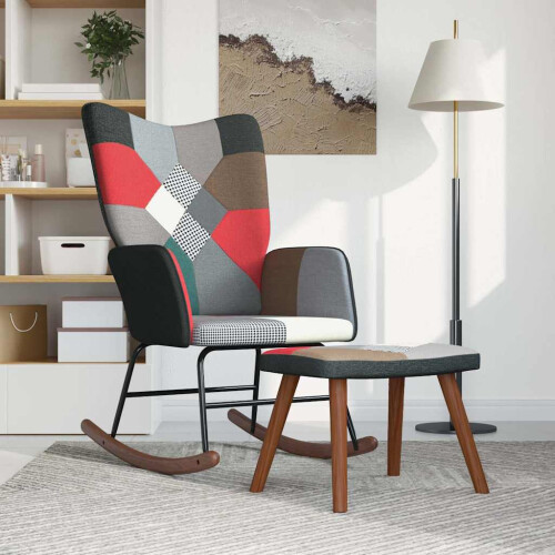 VidaXL vidaXL Schaukelstuhl mit Hocker Patchwork Stoff 1