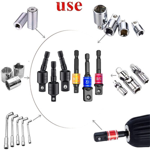 Hexagonal to Square Socket Adapter Shank Drill Adaptor Set, 4-in-1 Impact Grade Socket Adapter 2