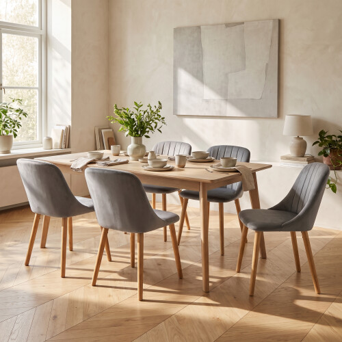 (Light Grey, Set of 4) Velvet Dining Chairs with Ergonomic Backrest, Wooden Legs - GOEURVANT