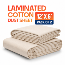 2 x Laminated Cotton Dust Sheets for Decorating & Painting Size 12 feet x 6 feet | Paint Cover Sheet Backed with Plastic Polythene Sheeting Waterproof