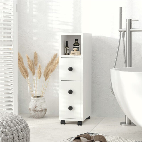 Slimline Bathroom Storage Cabinet - White 2