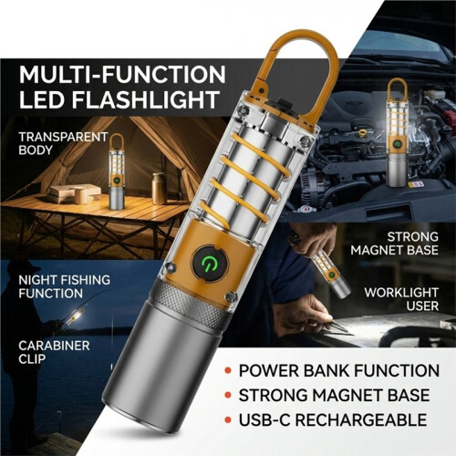 Dual Source  LED Tungsten Flashlight Waterproof Telescopic Camping Work Torch Bright Outdoor Lamp with Hook 1