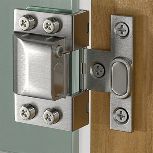 Hydraulic No-Drill Glass Hinge for Wine Showcase Bookcase Cabinet Silver 2