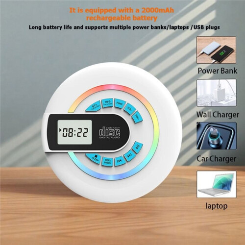 Portable CD Player with Speaker  Walkman Player for Car with FM Transmitter,AUX LCD Display RGB Light 2