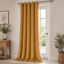 (66 x 84 (Door) Single Panel, Ochre Yellow) Matt Velvet Curtains-Thermal Insulated Ringtop Ready Made Drapes Dense & Smooth Fabric