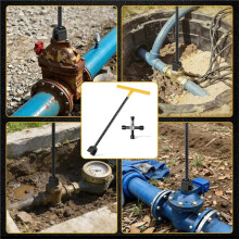 12 Inch Watermetersleutel met 4-Weg Universele Sleutel - Versterkte Stalen T-Handgreep en U-Vormige Watermeterafsluiter