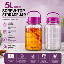 5 Litre Large Glass Preserve Beverage Food Juice Air tight Container Jar
