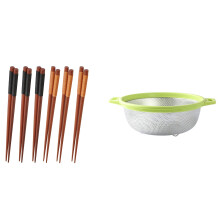 6Pairs Wood Chopsticks,Reusable Chop Sticks Dishwasher Safe with Colander and Handle and Legs Large Green Strainer