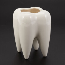 4X Tooth Shape White Ceramic Flower Pot Modern Design Planter Teeth Model Desktop Pot Gift(Without Plants)