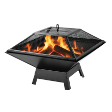 KCT Fire Pit Square Contemporary Firepit Fireplace Garden Outdoor Small Steel Portable Camping Patio Heater Log Wood Burner Brazier with Lid