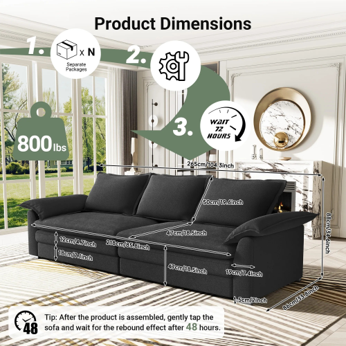 265CM Chenille Sofa 3-Seater Modern Comfy Couch 1