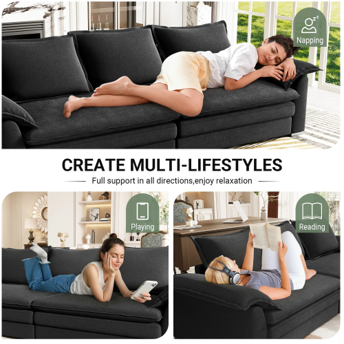 265CM Chenille Sofa 3-Seater Modern Comfy Couch 2