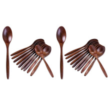 20 PCS Wood Soup Spoon Set, Long Handle Natural Wood Table Spoons for Eating Mixing Stirring Cooking - 7.3 Inches
