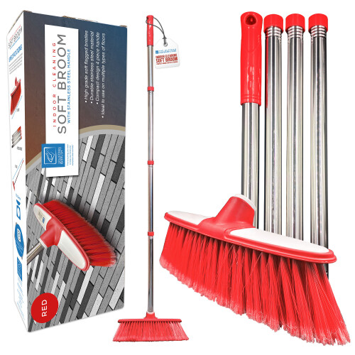 Soft Indoor Broom Red Stainless Steel Handle