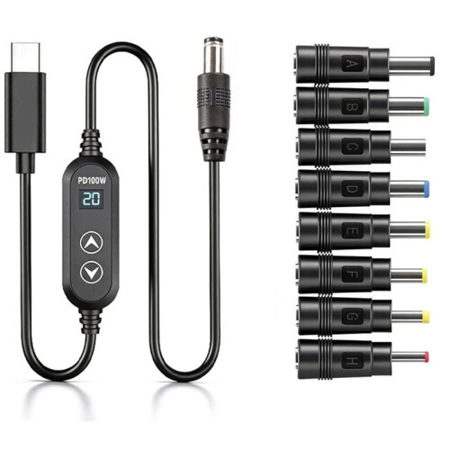 Type C to  Power Boost Cable  5V/9V/12V/15V/20V Adjustable Boost Converter PD100W Trigger Cable with 8  Adapter
