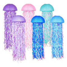 10" Mermaid Jellyfish Lanterns - Multicolor Decorations for Party Hanging Decor (Set of 6)