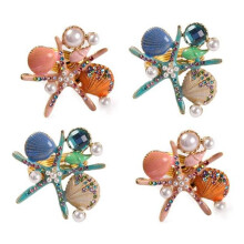 5Pcs Starfish Napkin Rings,Pearl Rhinestone Ocean Coastal Nautical Napkin Ring Holders Napkin Buckle for Party,