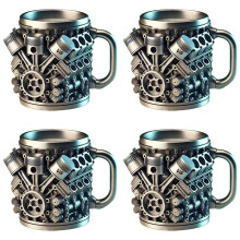 4X V6 Engines Stainless Steel Cup Coffee Mug, Car Engine Coffee Cup with Insulated Handle for Car Lovers Gift