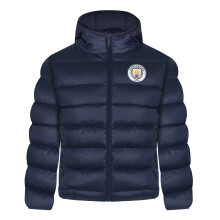 Manchester City Boys Quilted Jacket Hooded Coat Official Navy 8-9 Years