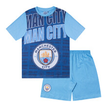 Manchester City FC Official Boys Sublimation Short Pyjamas Navy 10-11 Years