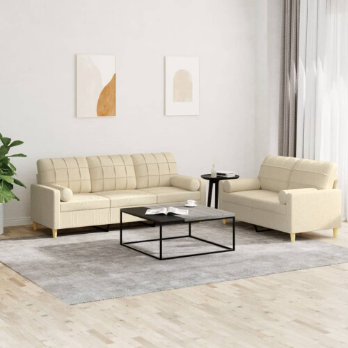 VidaXL vidaXL 2-tlg. Sofagarnitur mit Kissen Creme Stoff
