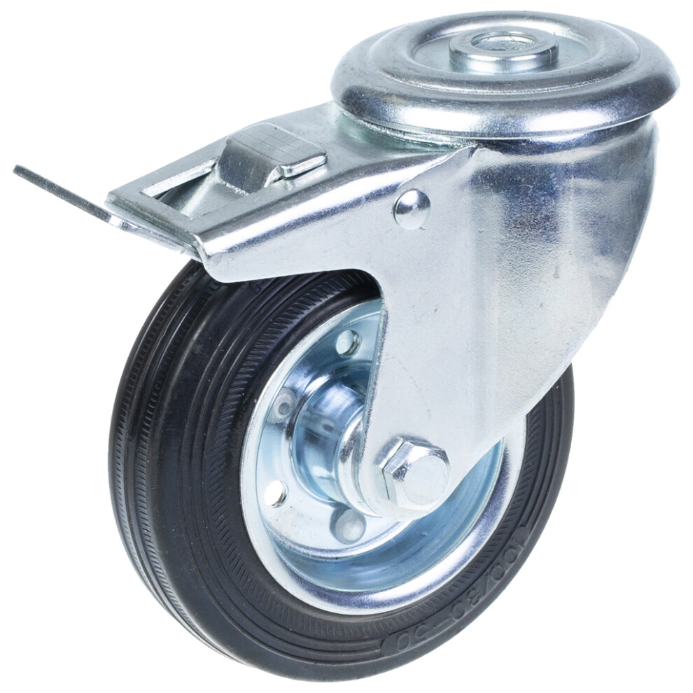 Parnells 100Mm Swivel/Brake Castor With Black Rubber On Pressed Steel Centre Wheel