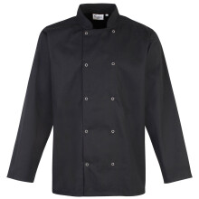 (4XL, Black) Premier Studded Front Long Sleeve Chefs Jacket / Chefswear