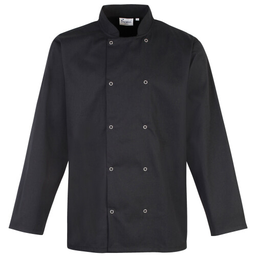 Premier (4XL, Black) Premier Studded Front Long Sleeve Chefs Jacket / Chefswear