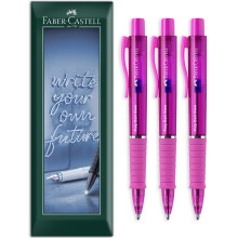 (Fuchsia) Faber-Castell Poly Ball View XB Ballpoint Pen, Blue Ink, 3 Pack