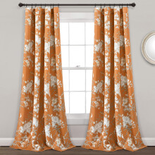 Lush Decor, Orange Botanical Garden Curtains Floral Bird Print Room Darkening Window Panel Drapes Set for Living, Dining, Bedroom (Pair), 84" x 52"