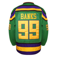 villa Mighty Ducks Jersey #96 Charlie Conway #99 Adam Banks #33 Greg Goldberg #66 Gordon Bombay Movie Hockey Jersey White Green (99 Green, Large)